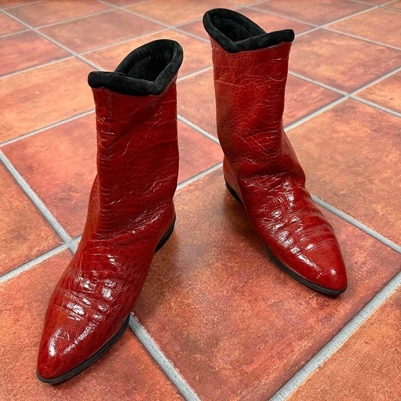 Maud Frizon Red Crocodile Pattern Pointed Toe Western Boots Size EU 36 - Picture 13 of 16
